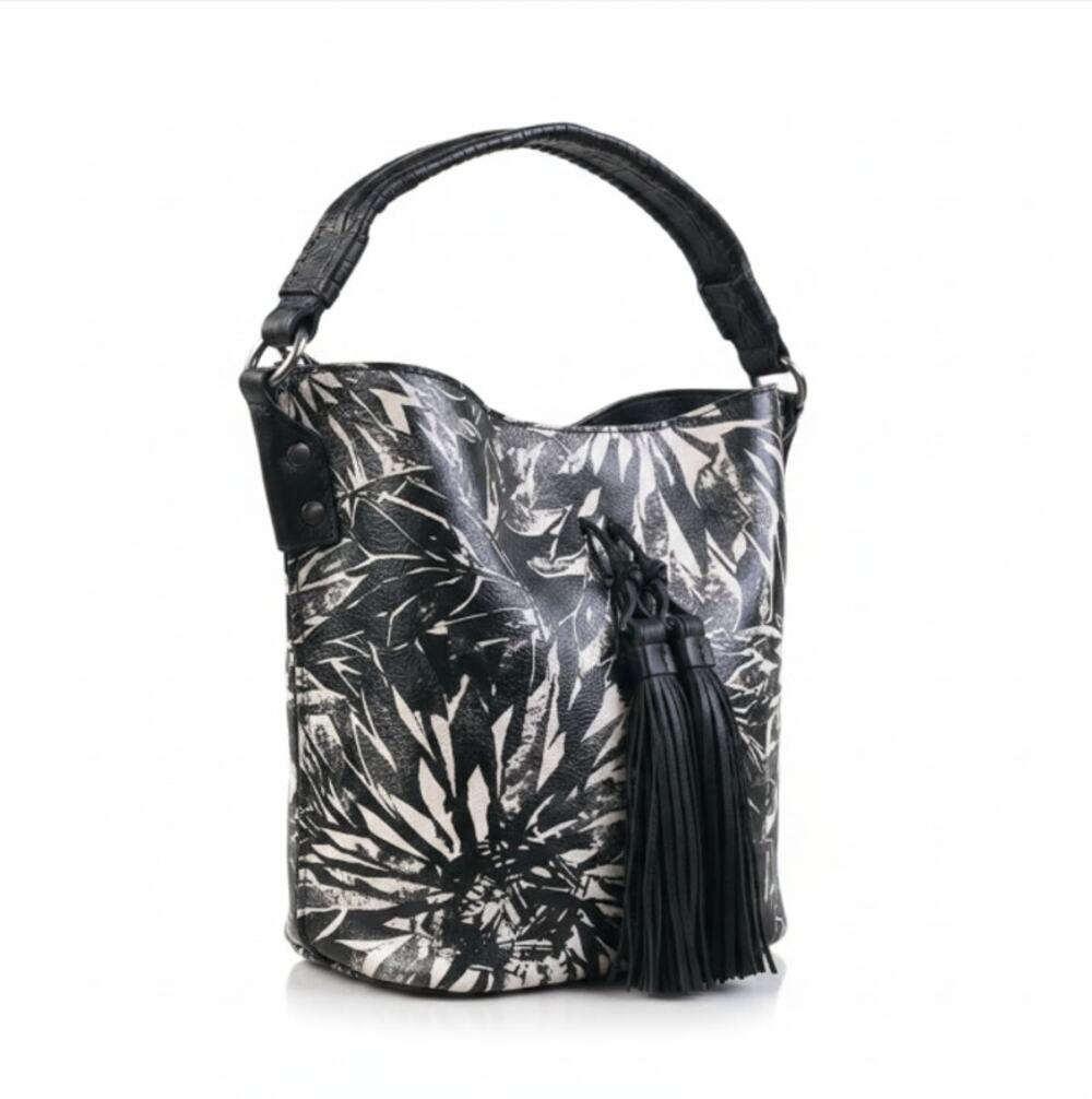 PATRICIA NASH Otavia Leather Bucket Bag Sunflower BLK/WH Classic Timeless NWOT